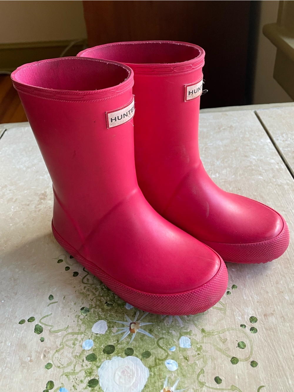 Little girls pink Hunter rain boots